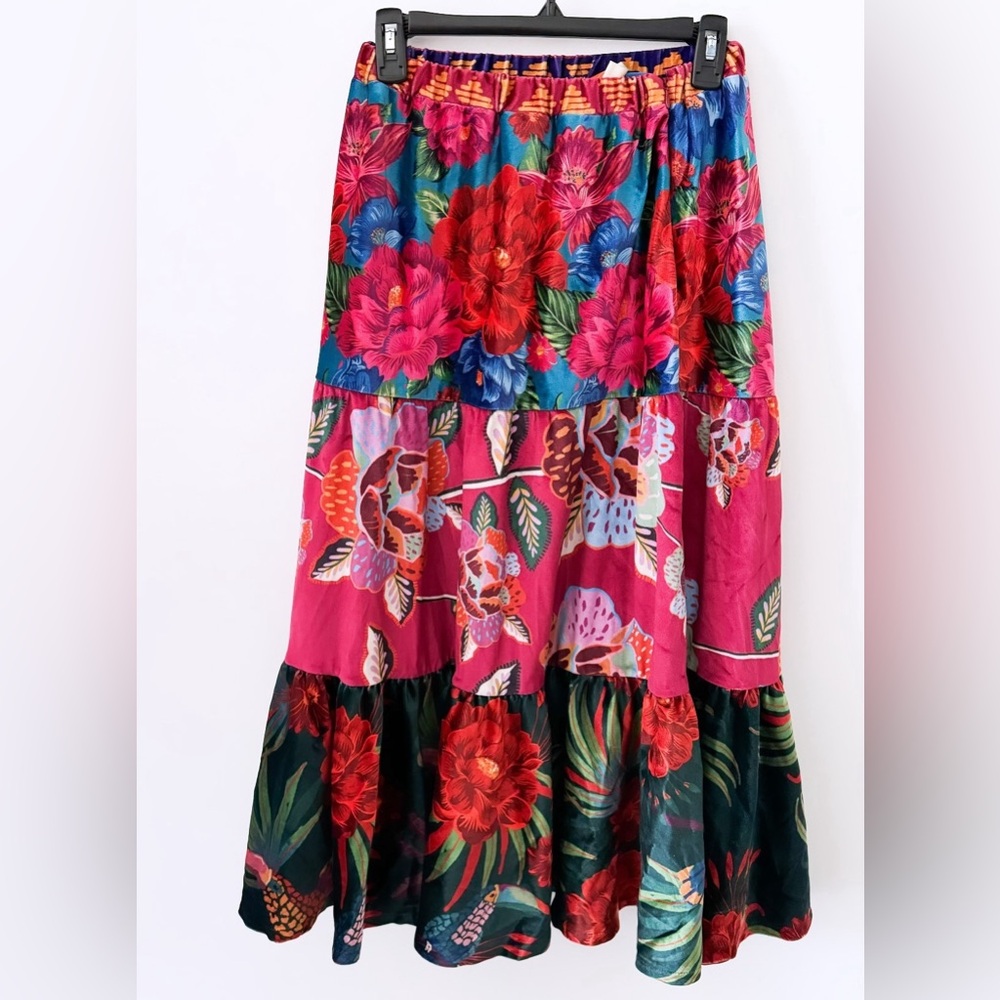 Farm Rio for Anthropologie Tiered Velvet Midi Skirt